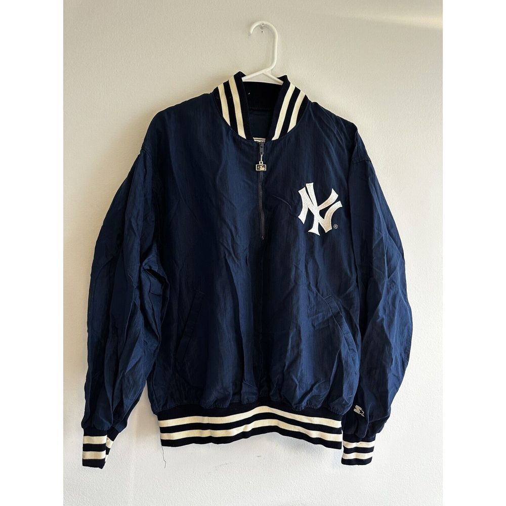 STARTER Navy and White NY Yankees Bomber Jacket